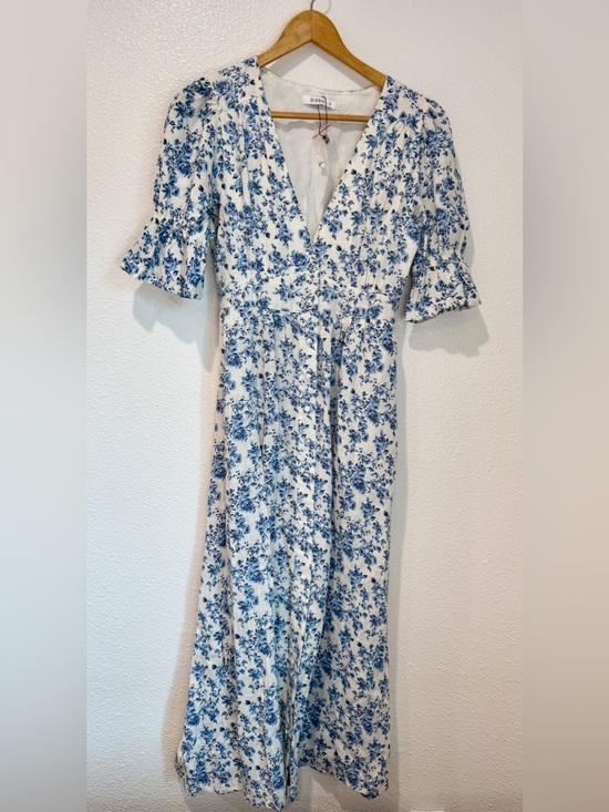 DISSH Dresses & Skirts - DISSH Blue Floral Button Up V Neck Maxi Dress Puff Sleeve Cottagecore Romantic 6